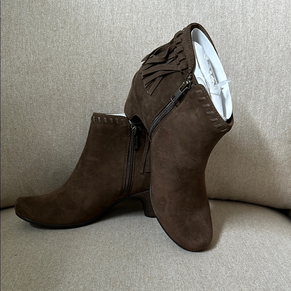 Brown Suede Ankle Boots with Fringe by Earthies